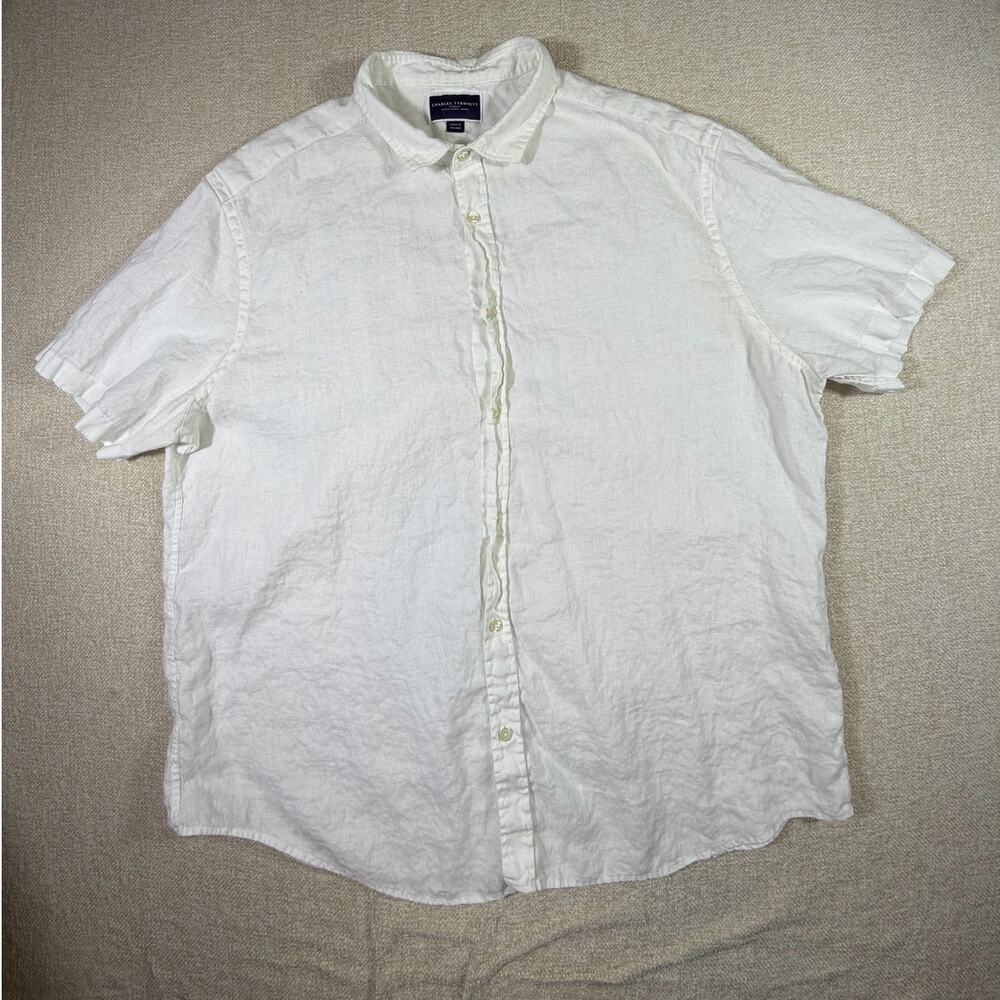 Charles Tyrwhitt Mens 3XL White Linen Classic Fit Short Sleeve Button Shirt Big